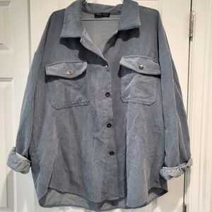 Shein Powder Blue Corduroy Button-Up Top